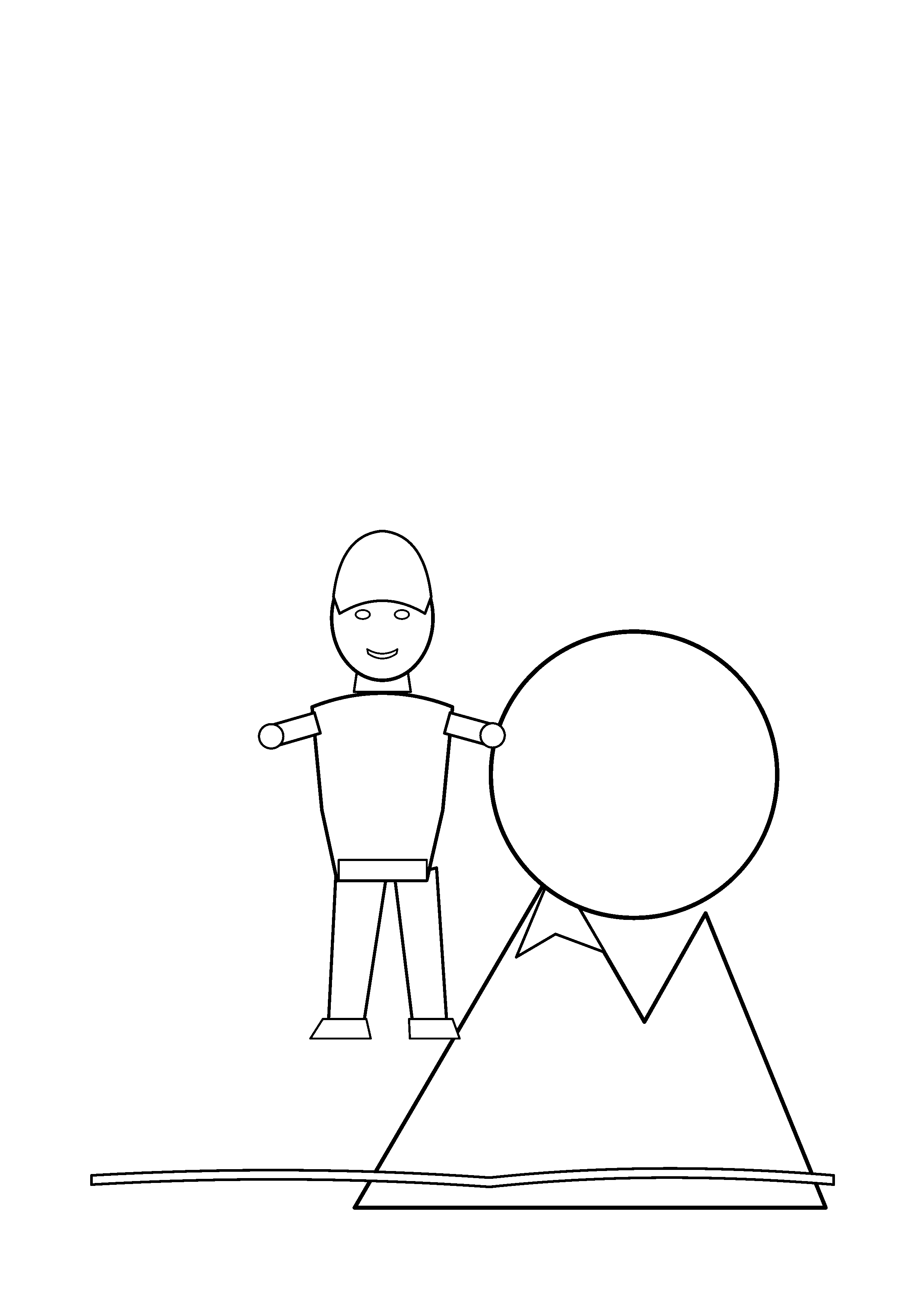 A hero braces against a large rolling boulder on a hill.