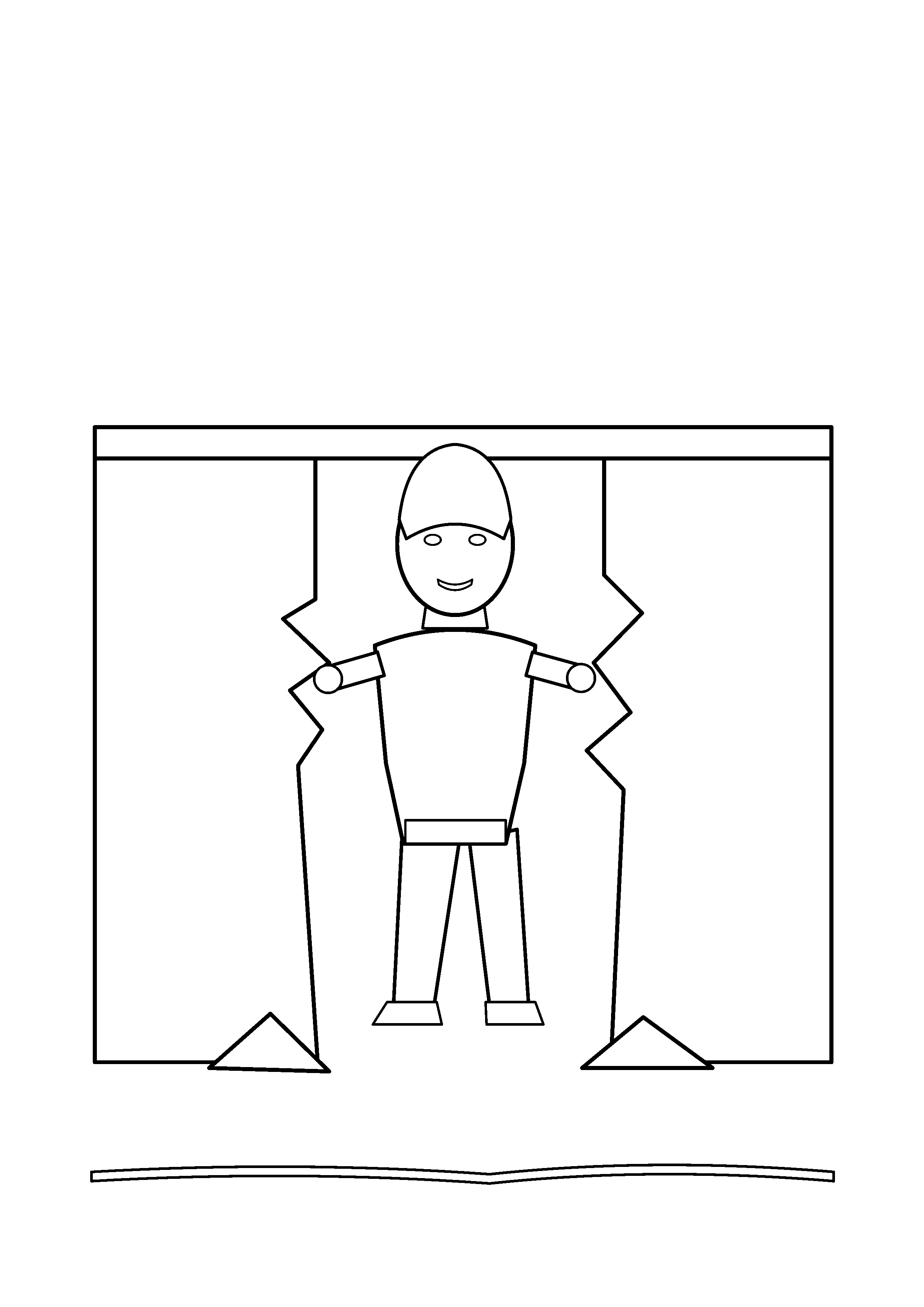 A strong hero steps through an opening in a broken wall.